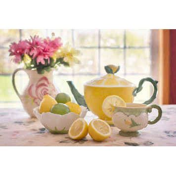 Lemons afternoon teapot cups tea