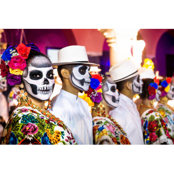 Merida Mexico performers catrina skulls make up